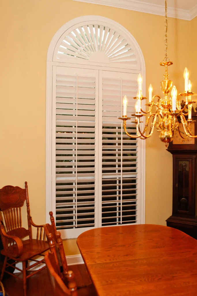white window treatments with an arch