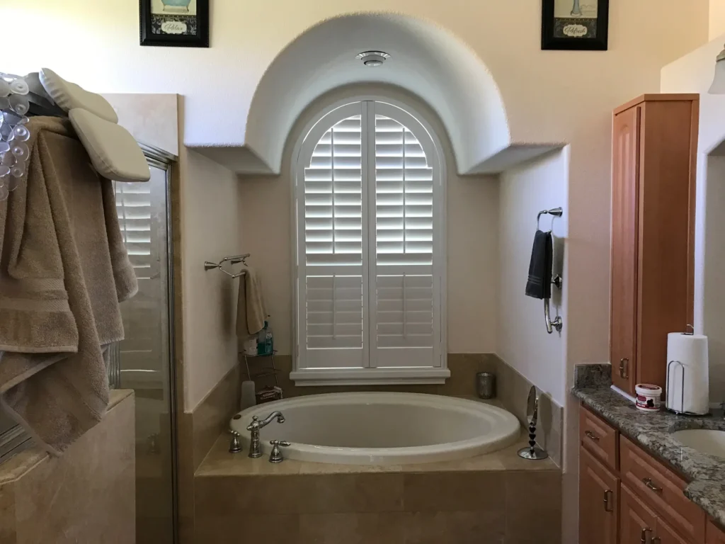 arched window shutter for bathroom sink