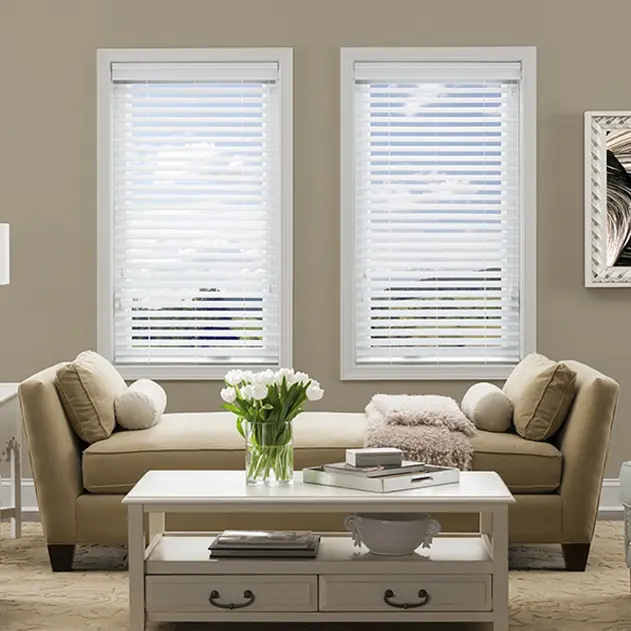 white faux wood blinds