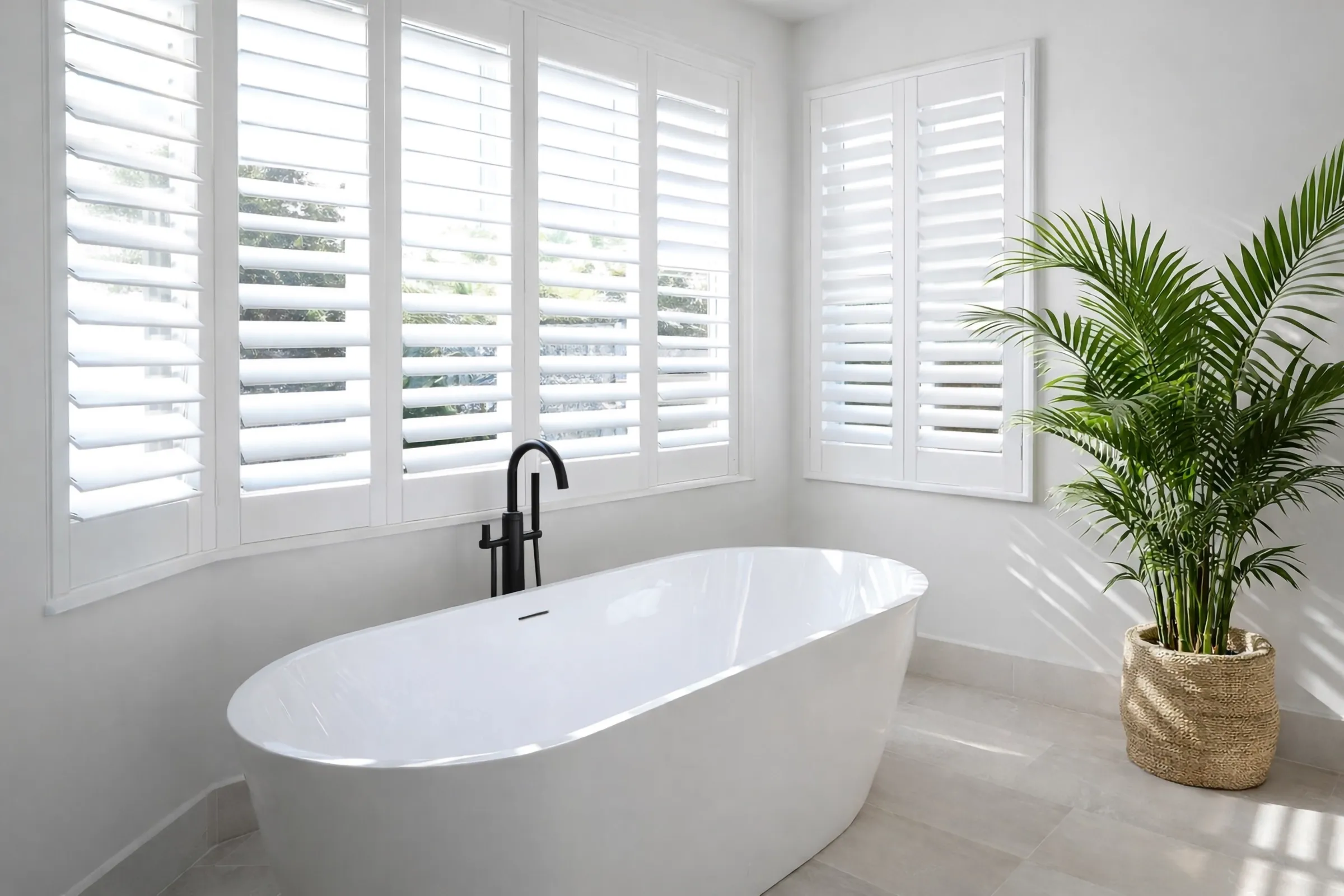 bathroom tub with palm plant