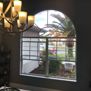 Front window before custom plantation shutter installation