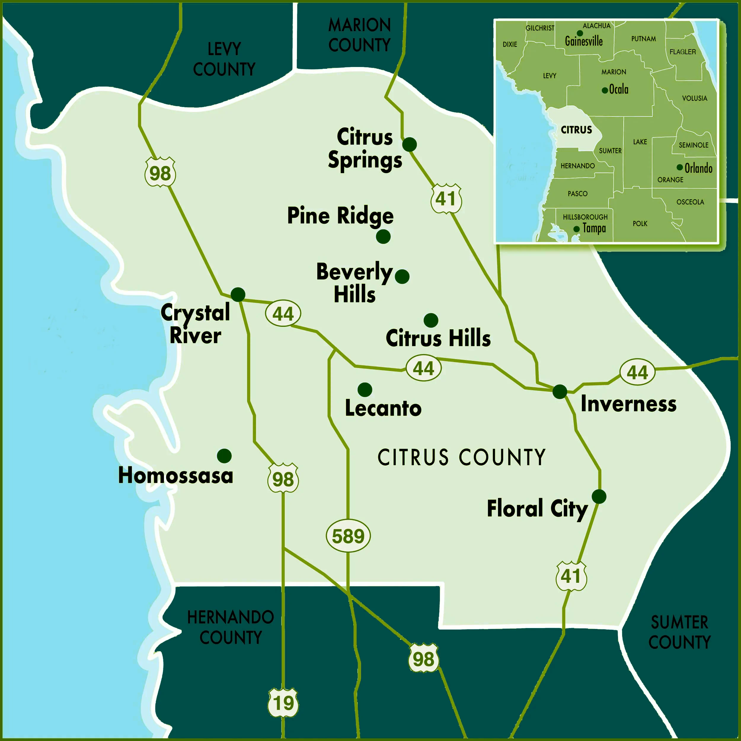 Citrus County Shutters Map from Nature Coast Shutters